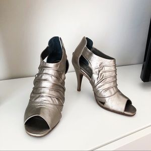 Bos. & Co. Metallic Gold Open Peep Toe Heels